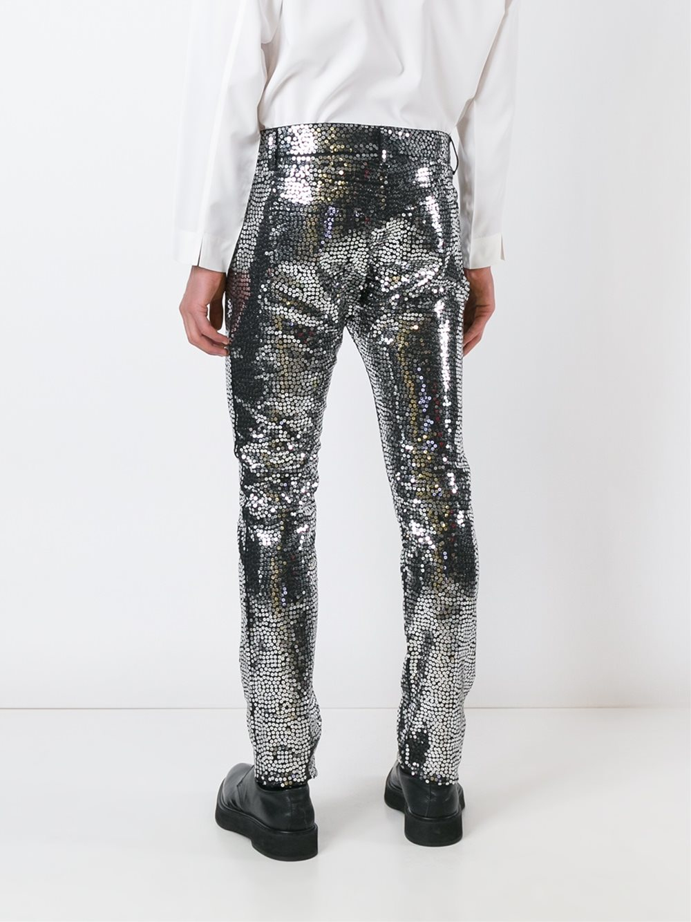 Lyst - Saint Laurent Sequin Embellished Slim Fit Trousers in Metallic ...