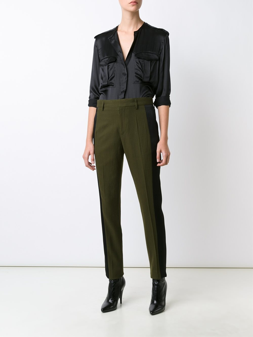 black collarless blouse