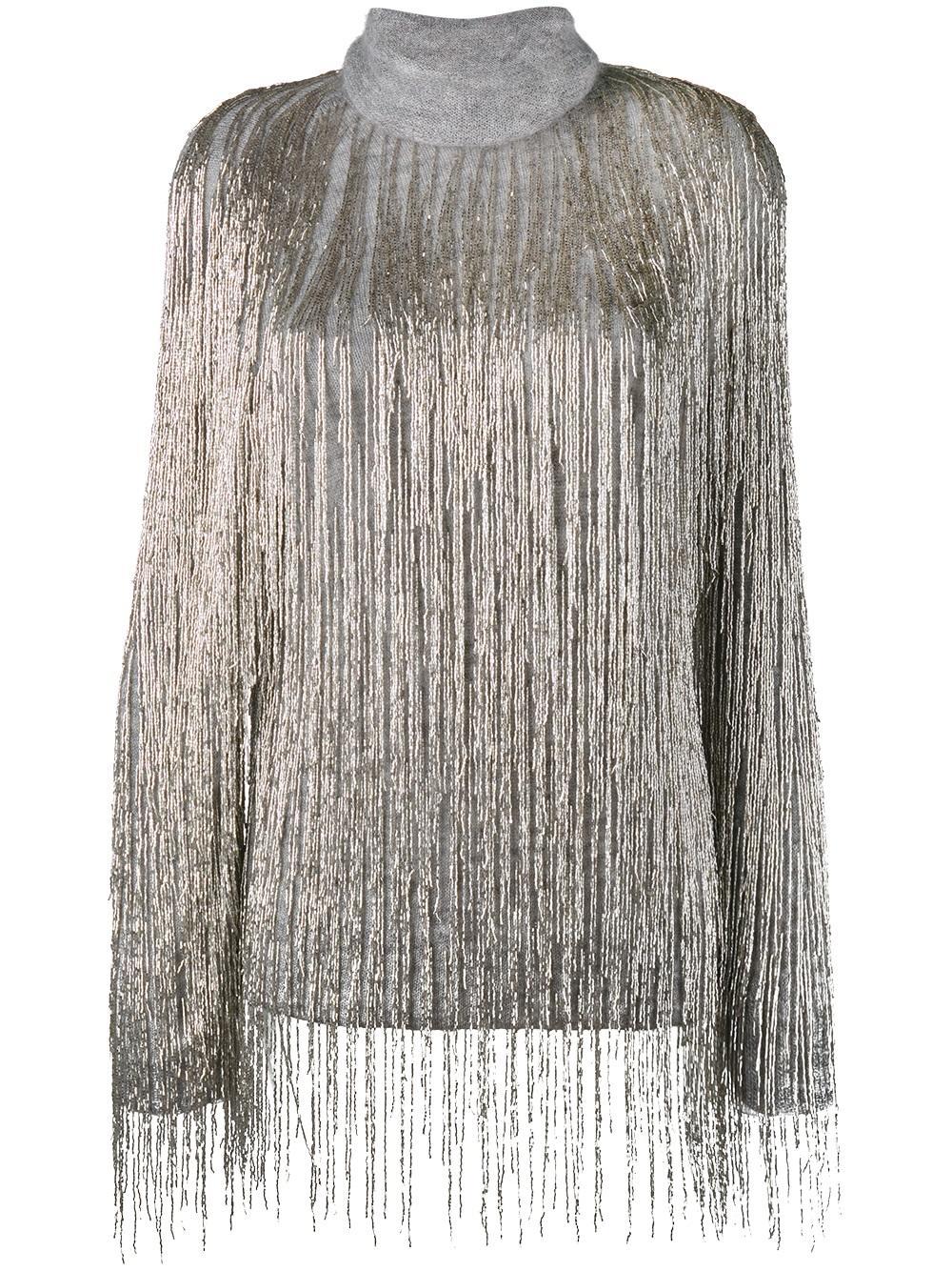 valentino beaded fringe oversized jumper in gray lyst valentino beaded fringe oversized jumper in gray lyst