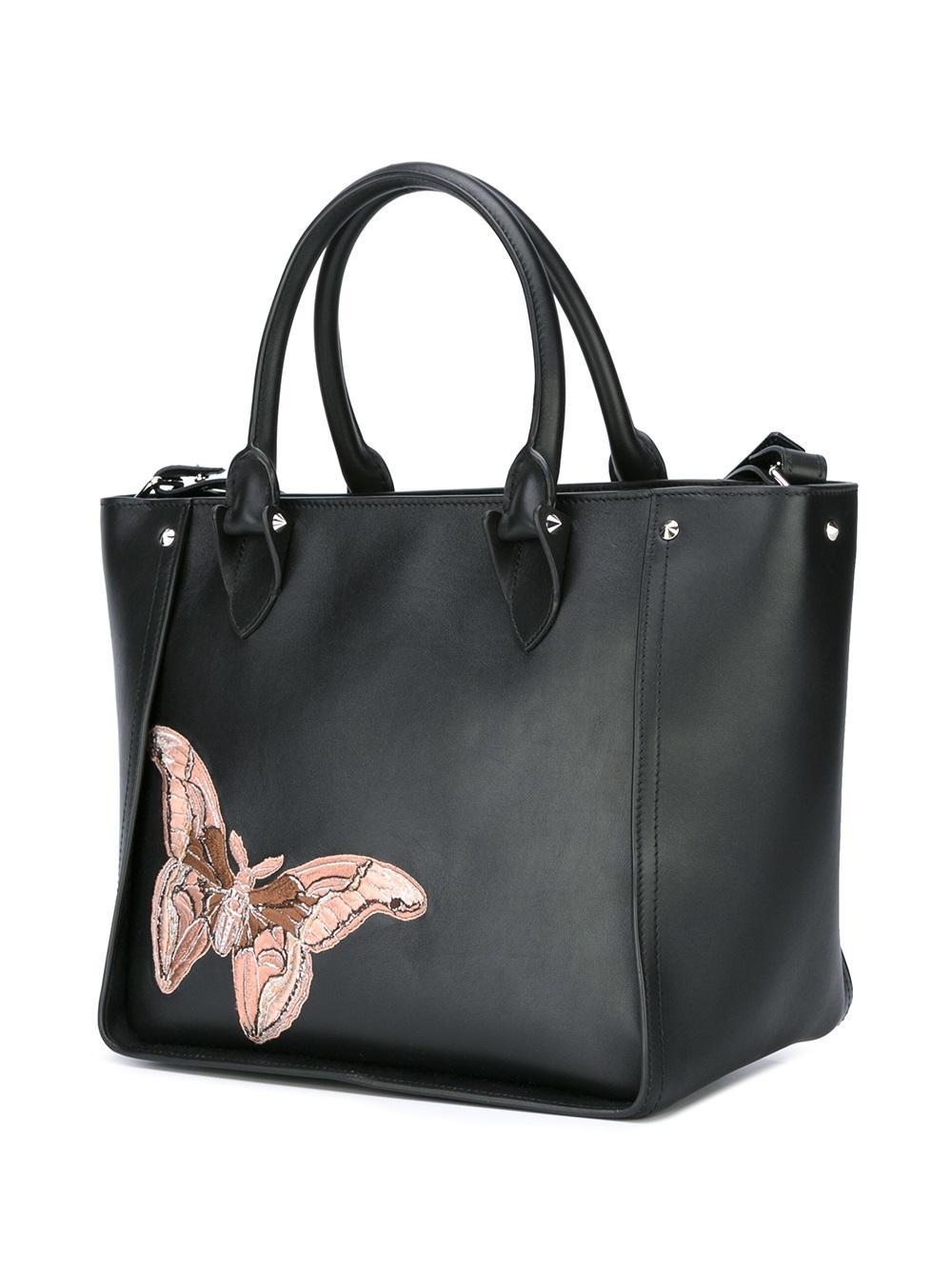Alexander McQueen Leather 'inside Out' Butterfly Embroidered Tote Bag