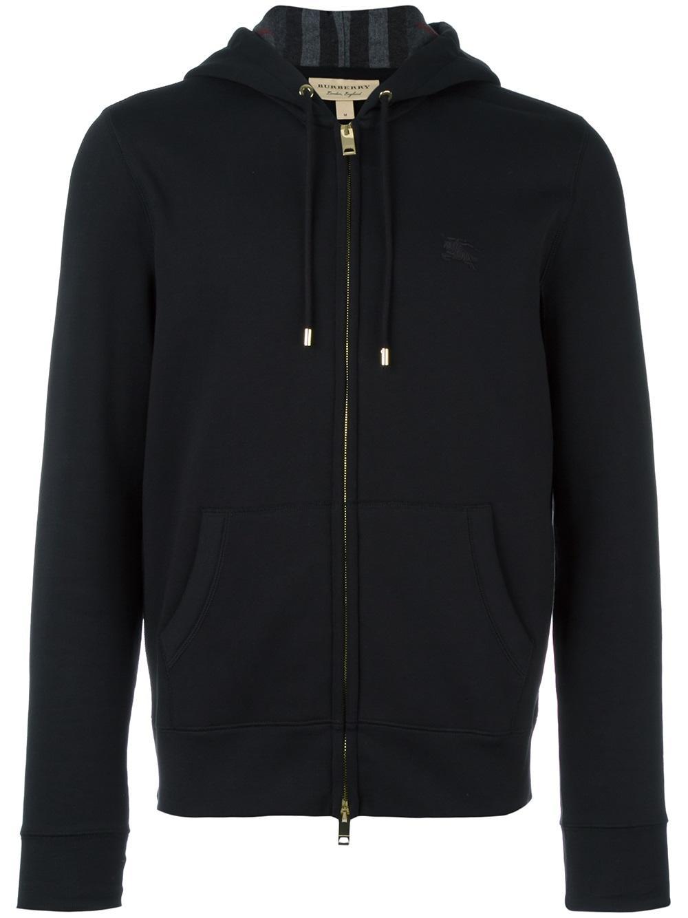 Burberry Logo Embroidered Zipped Hoodie in Black for Men | Lyst