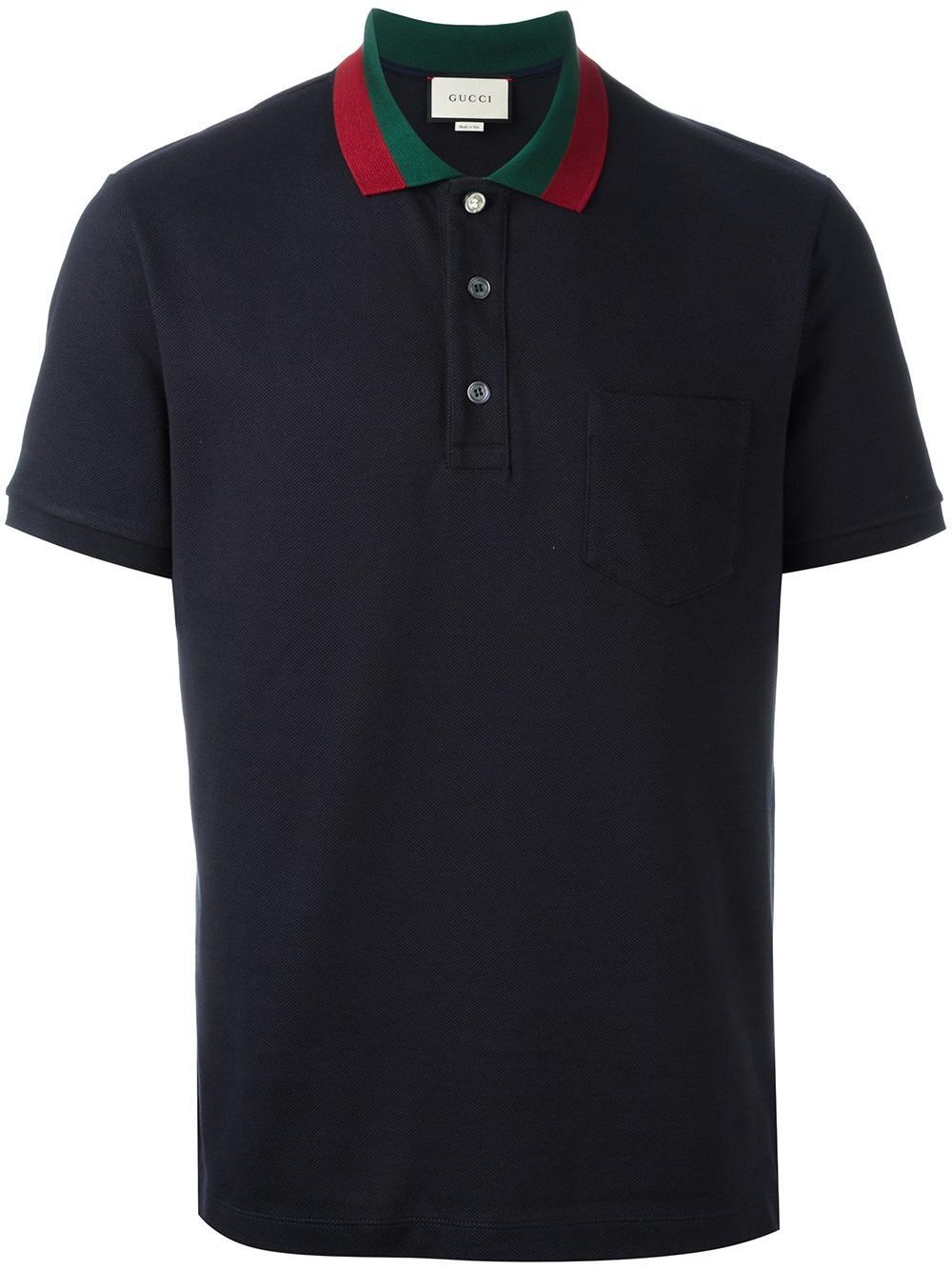Gucci Striped Collar Polo Shirt in Blue for Men | Lyst