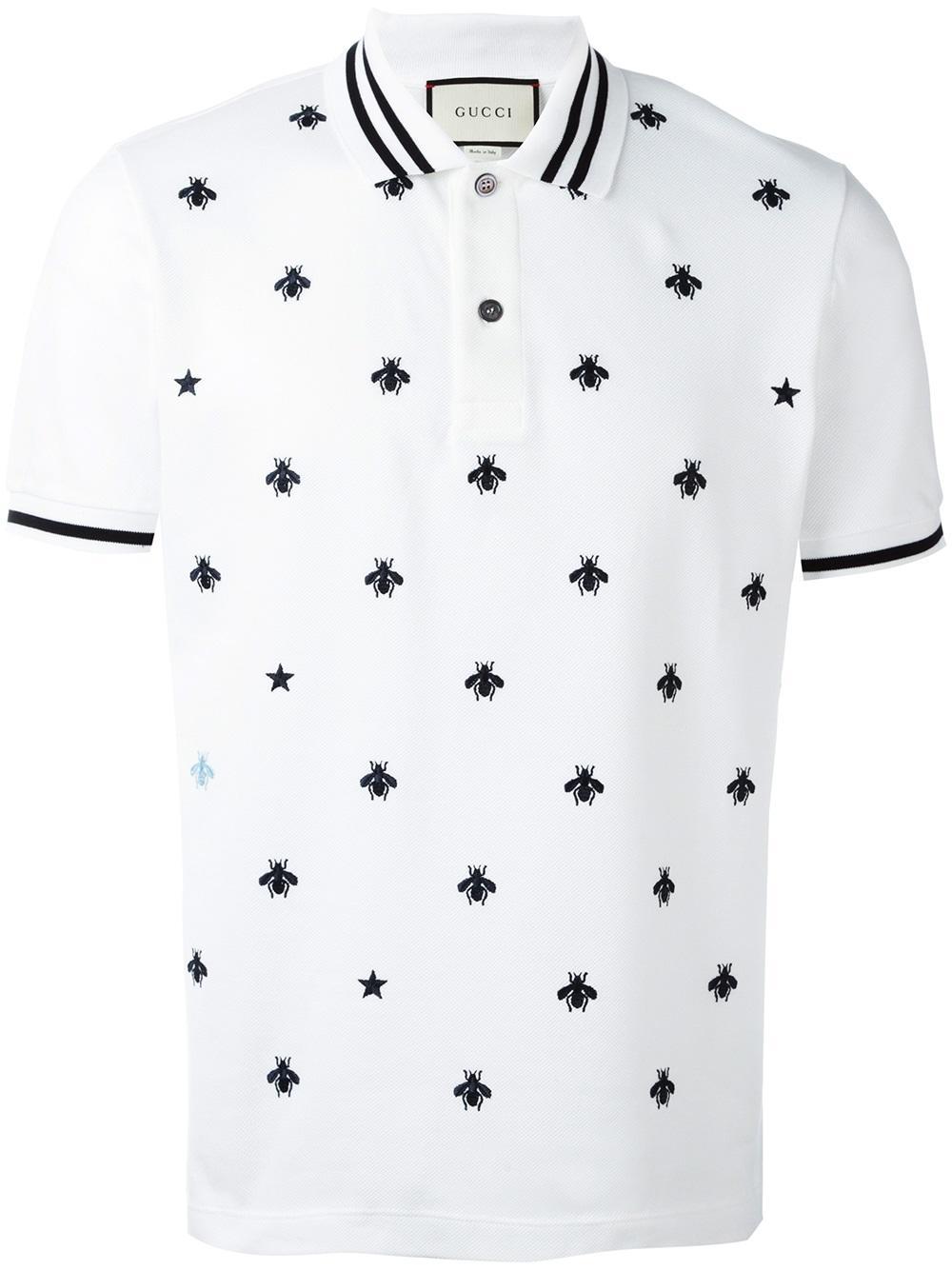 Gucci Bee And Star Polo Shirt in White for Men - Lyst
