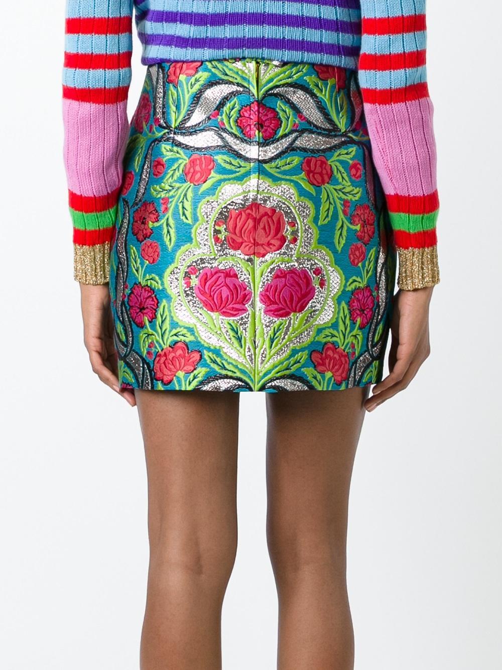 Lyst - Gucci Floral Brocade Mini Skirt in Metallic