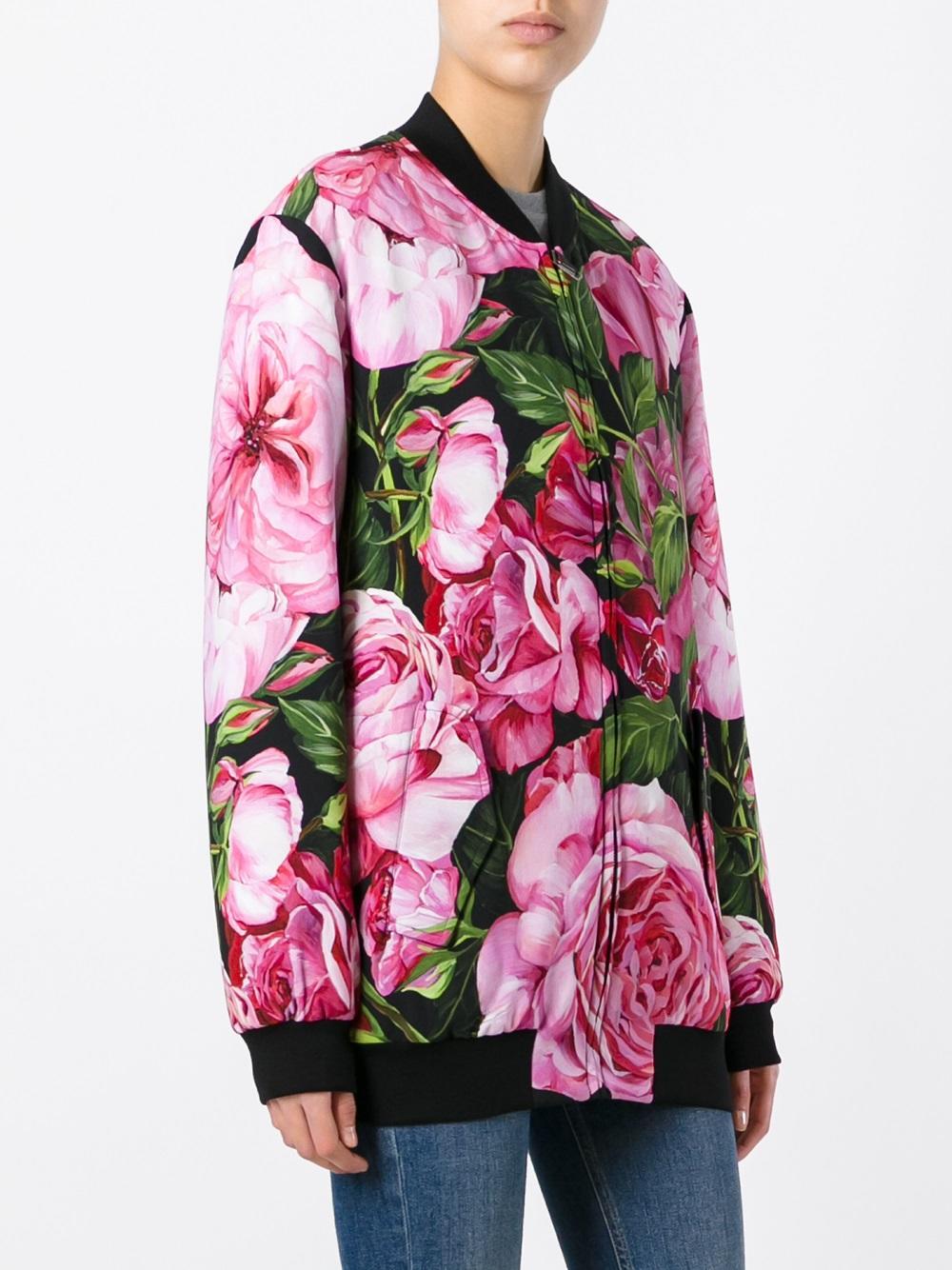 Lyst - Dolce & Gabbana Rose Print Bomber Jacket in Pink