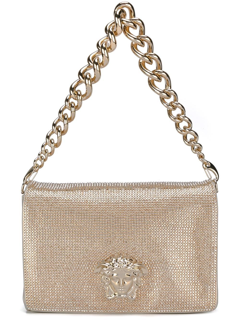 Lyst Versace Palazzo Medusa Studded Leather Shoulder Bag in Metallic
