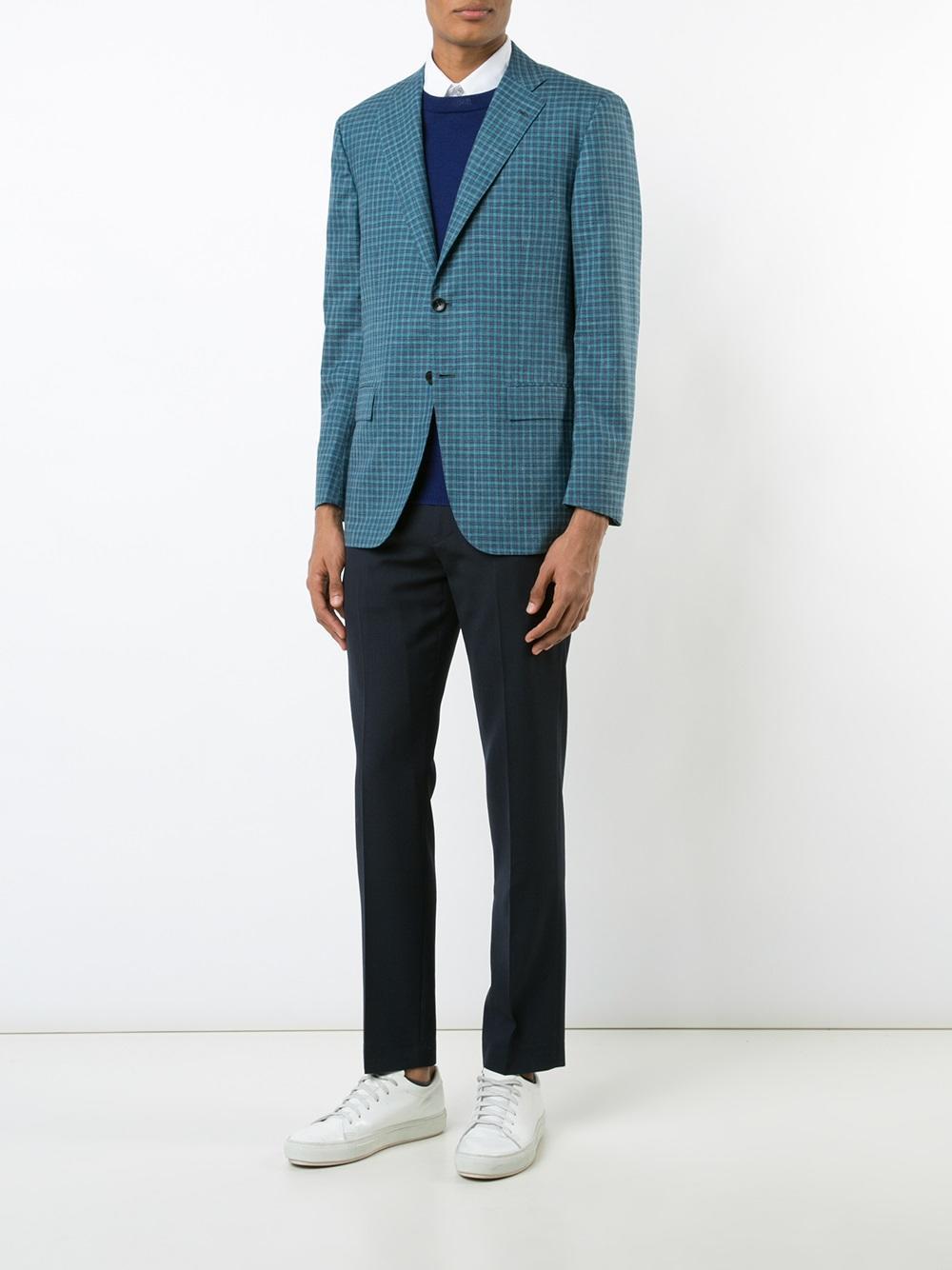 Kiton Plaid Blazer in Blue for Men | Lyst