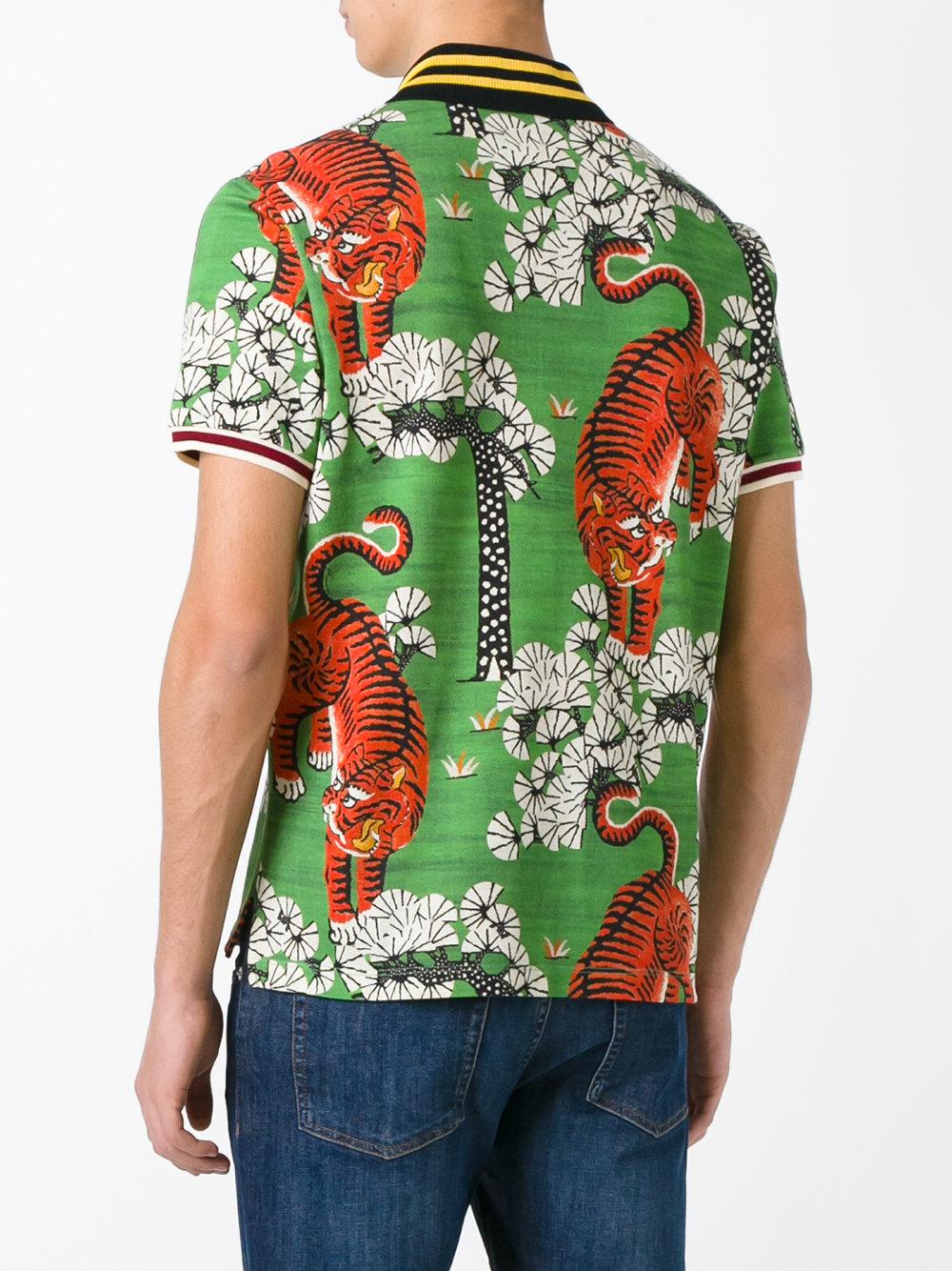 Lyst - Gucci Bengal Print Polo Shirt in Green for Men