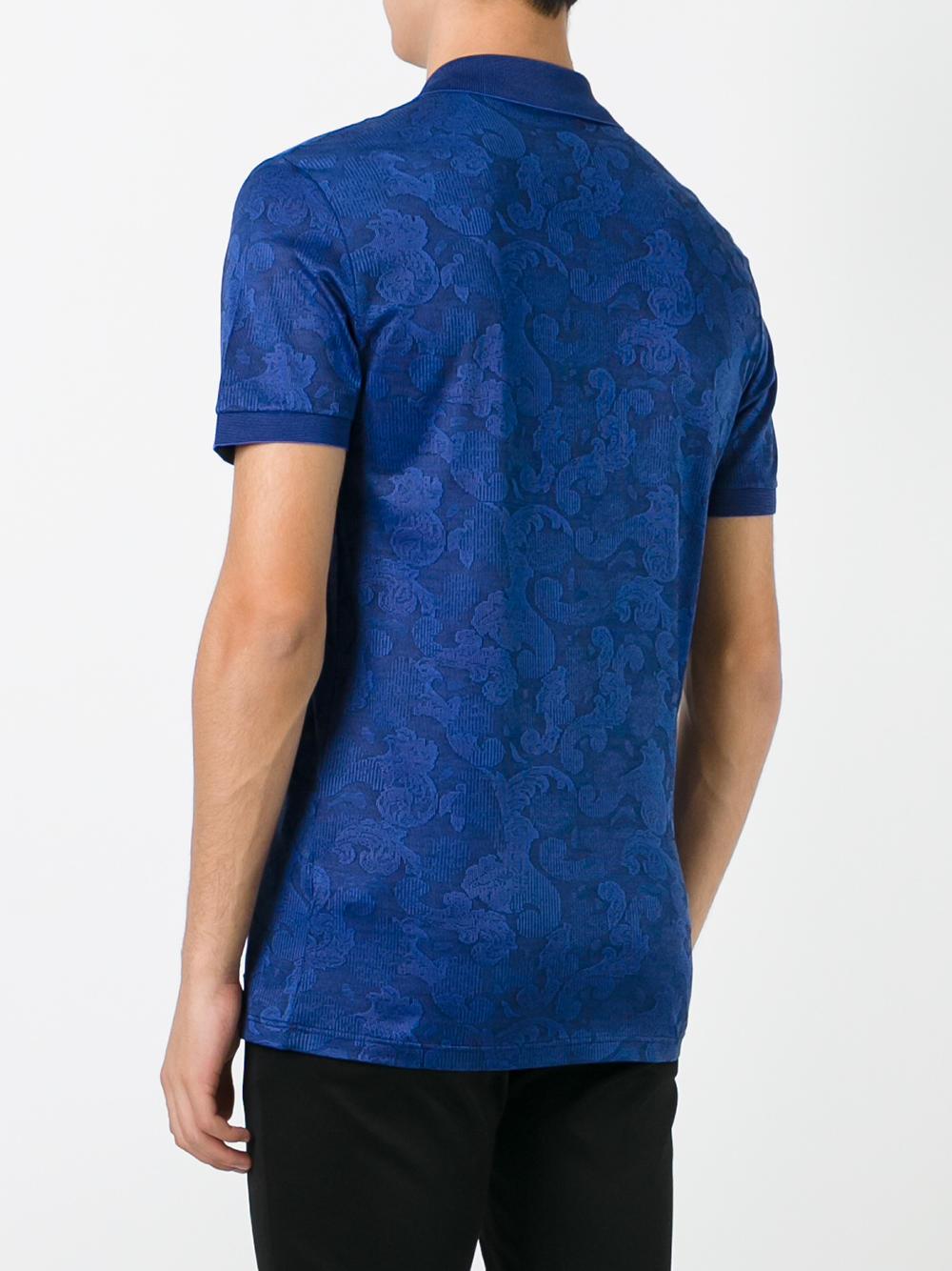 Lyst - Versace Patterned Polo Shirt in Blue for Men