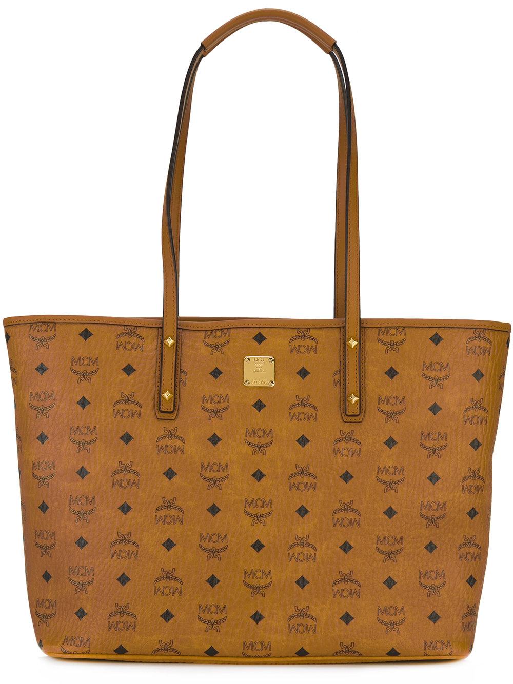 Mcm Logo Print Tote Bag in Brown | Lyst