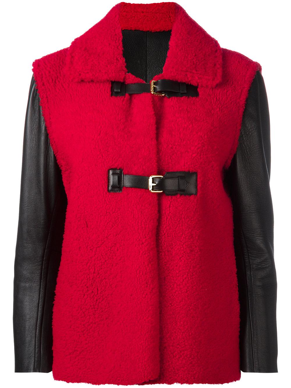 Louis Vuitton Buckled Shearling Jacket in Red - Lyst