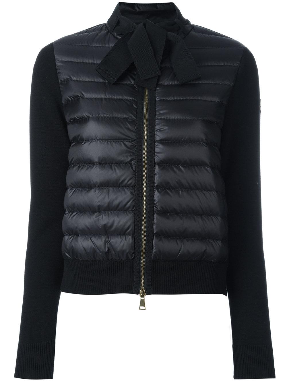 moncler padded front tie collar jacket in black lyst moncler padded front tie collar jacket in black lyst