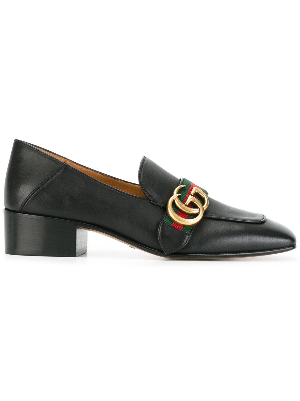 Gucci Gg Web Low-heel Loafer Pumps in Black | Lyst