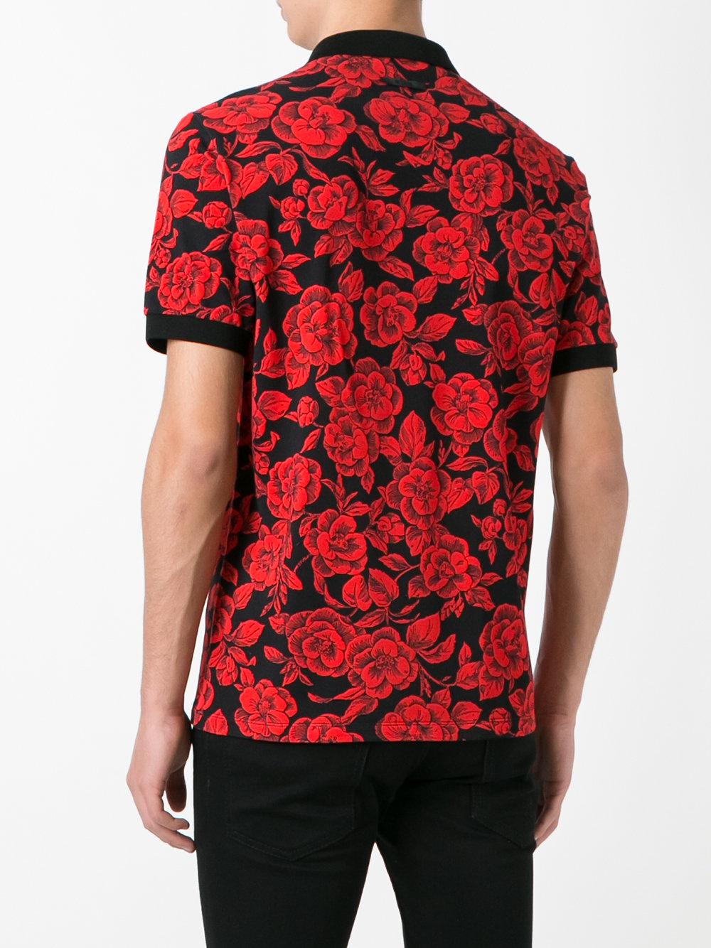 MSGM Rose Print Polo Shirt in Red for Men Lyst