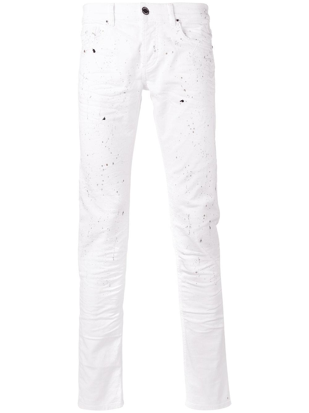 Les hommes Paint Splatter Slim-fit Jeans in White for Men | Lyst