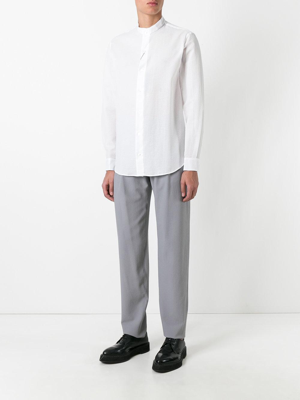 Lyst - Giorgio Armani Seersucker Mandarin Collar Shirt in White for Men