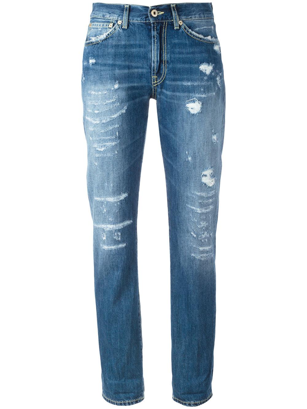 Dondup Distressed Boyfriend Jeans in Blue | Lyst