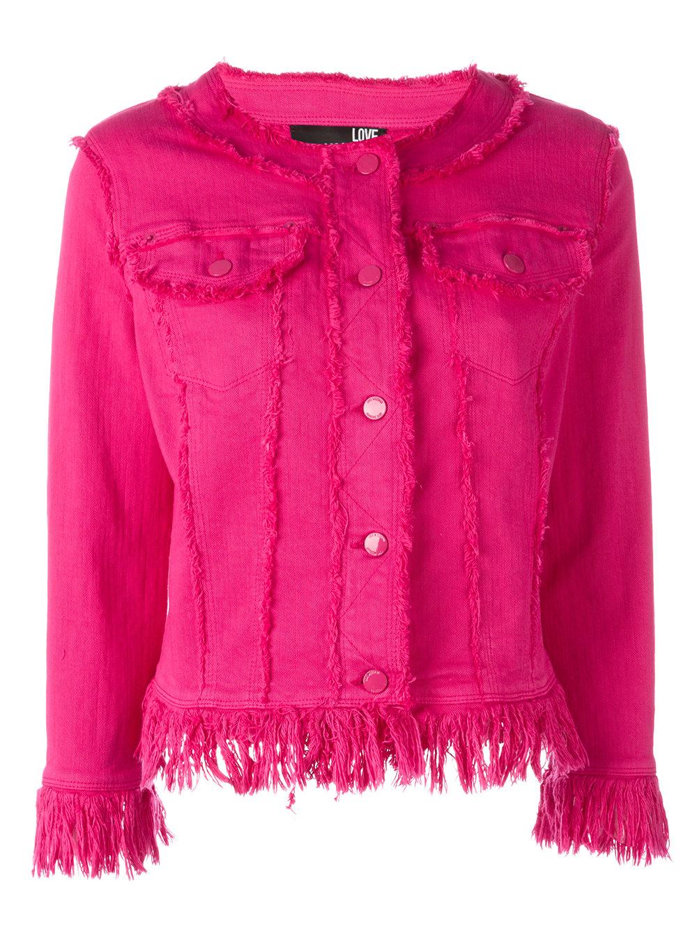 Lyst Love Moschino Frayed Denim Jacket in Pink