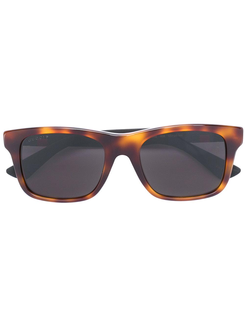 Gucci Web Trim Rectangular Sunglasses In Brown Lyst 