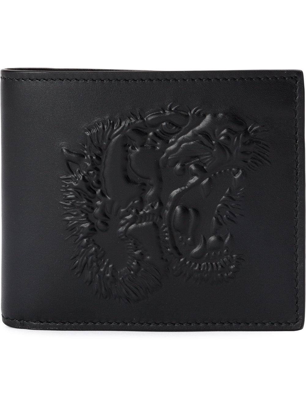 Gucci Tiger&#39;s Head Embossed Wallet in Black for Men | Lyst