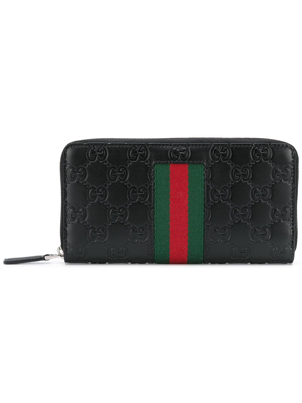 Gucci Signature Web Zip-around Wallet in Black for Men | Lyst