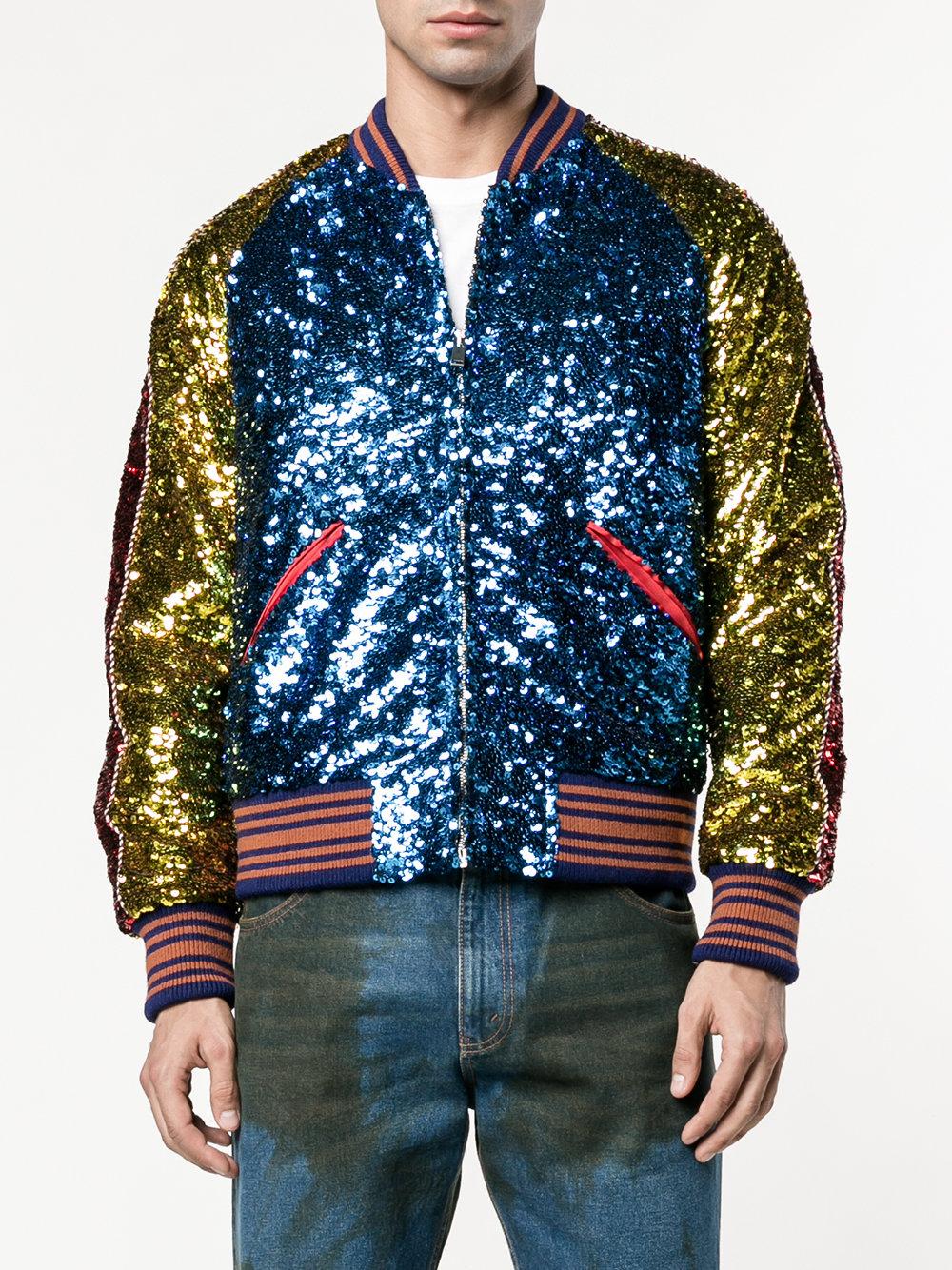 Gucci 'loved' Sequin Bomber Jacket in Blue for Men - Lyst