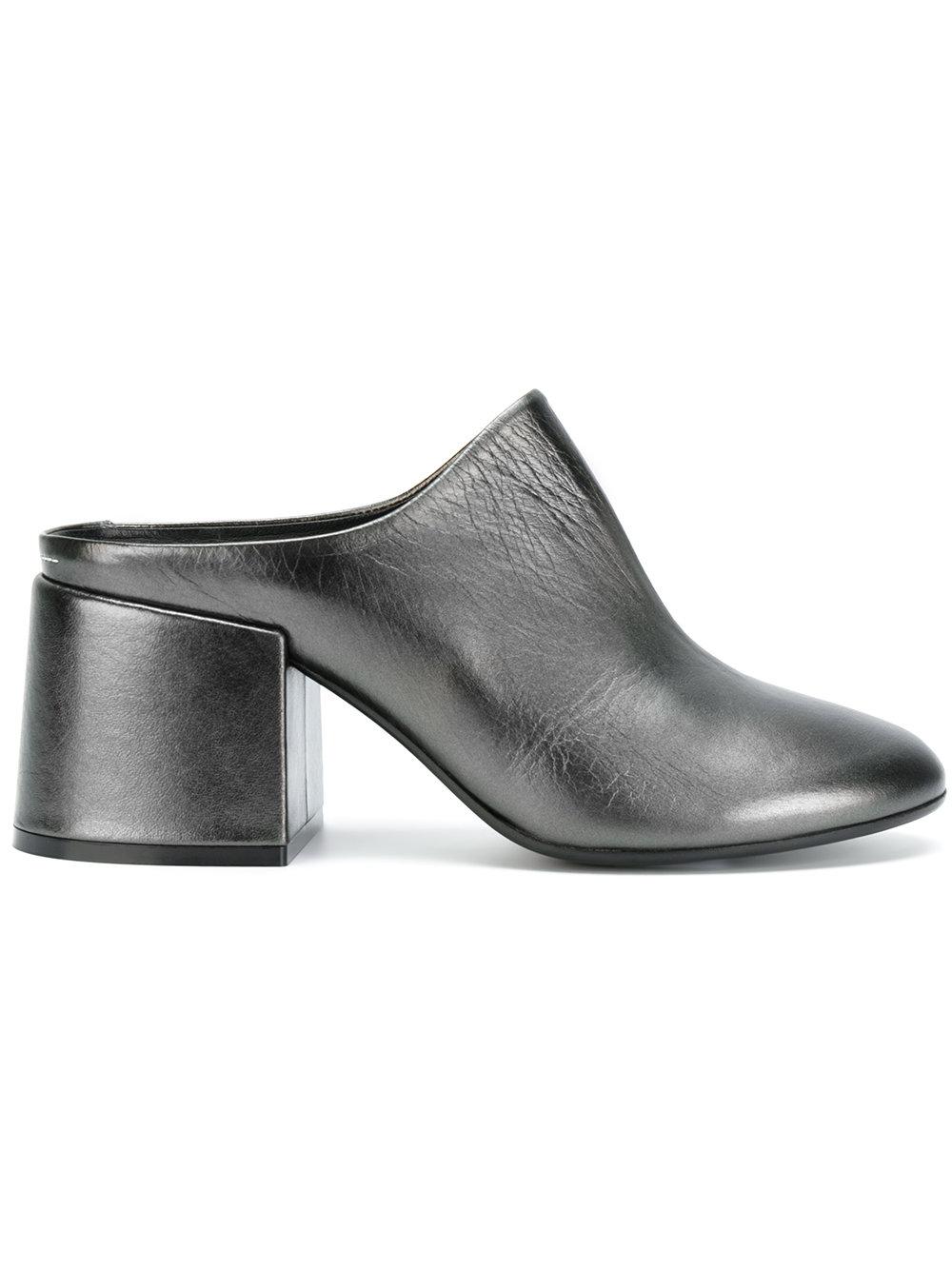 grey leather mules
