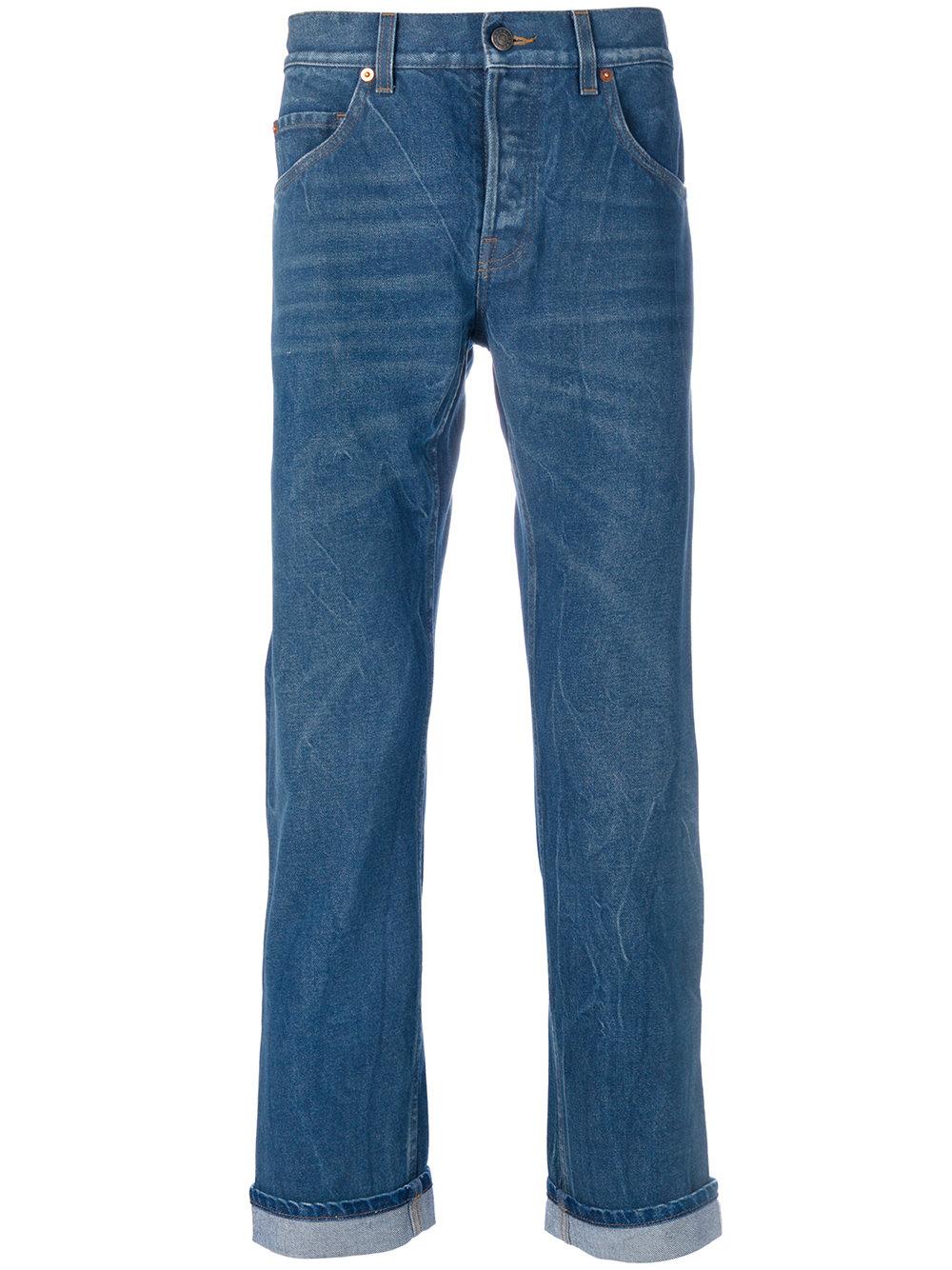 Gucci Embroidered Tapered Jeans in Blue for Men | Lyst