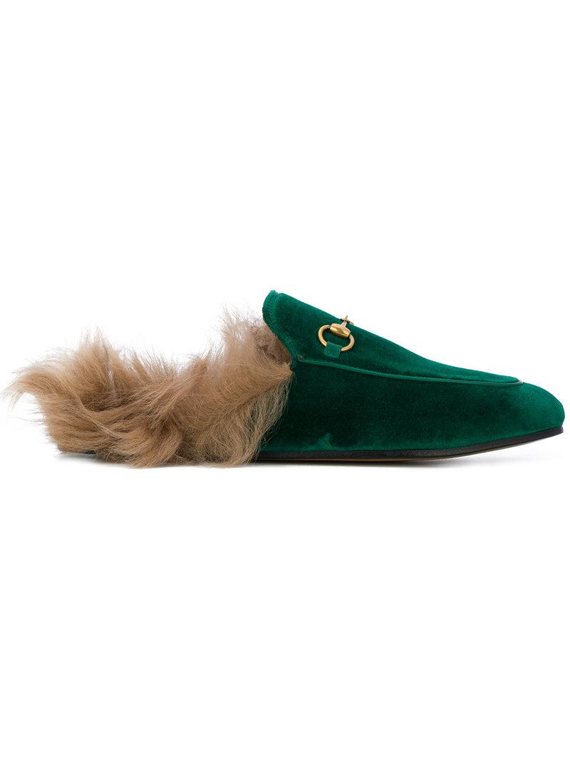 Lyst Gucci Princetown Velvet Slippers in Green Save 24