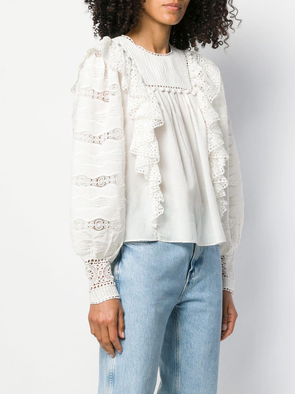 Ulla Johnson Ruffle Embroidered Blouse in White Lyst