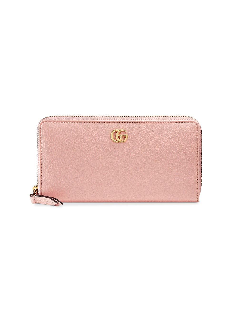 Gucci Leather Zip Around Wallet in Pink - Lyst