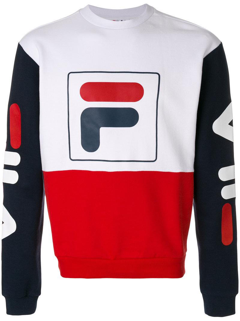 Lyst - Fila Logo Colourblock Sweater in White for Men