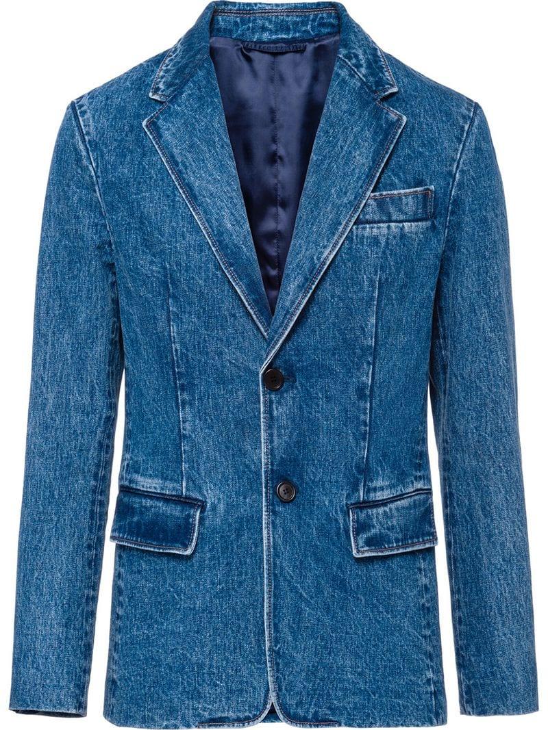 Prada Single Breasted Denim Blazer In Blue For Men Lyst 2374