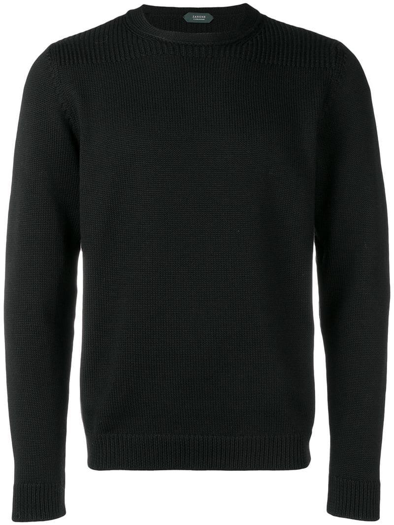 Lyst - Zanone Ribbed Round Neck Sweater in Black for Men