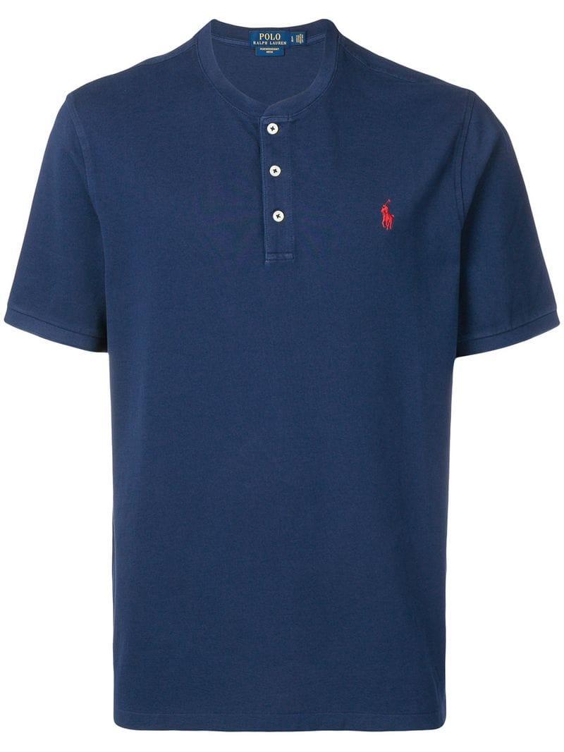 Polo Ralph Lauren Collarless Polo Shirt in Blue for Men - Lyst