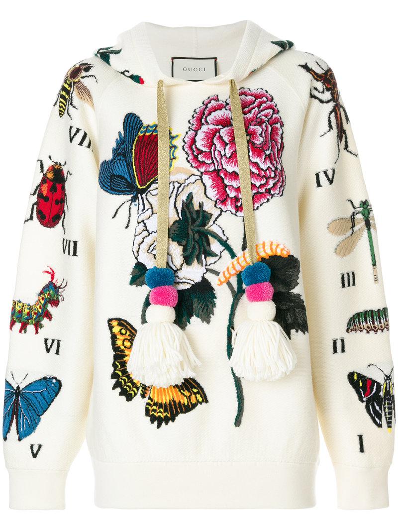 Lyst - Gucci Embroidered Oversized Hoodie in White