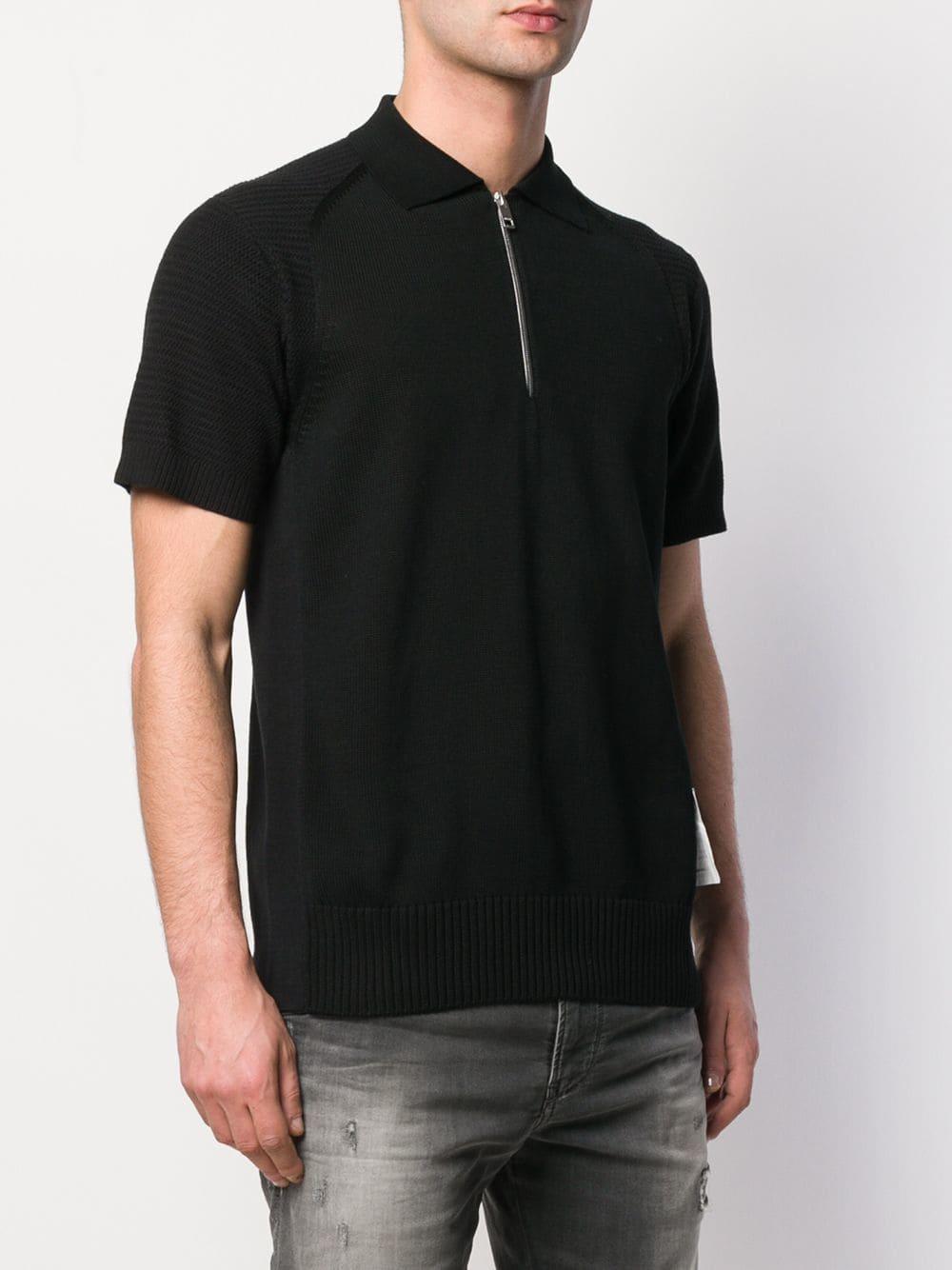 Black half zip knitted polo shirt