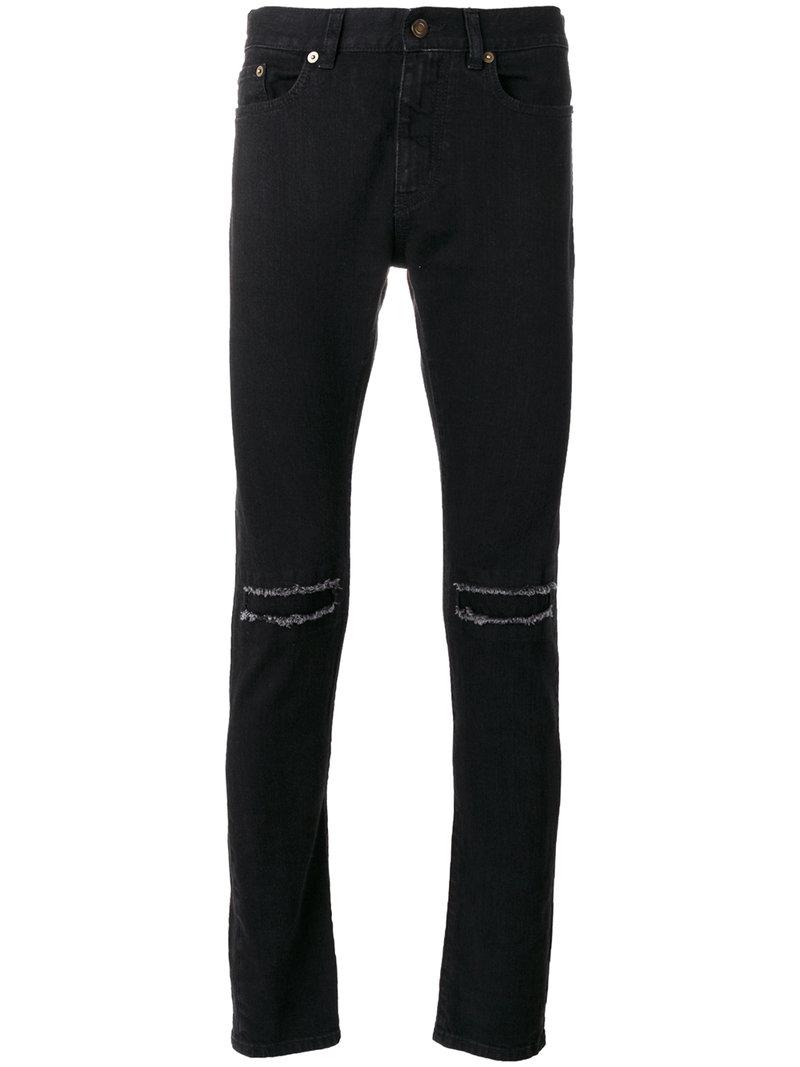 Lyst - Saint Laurent Low Waisted Skinny Jeans in Black for Men