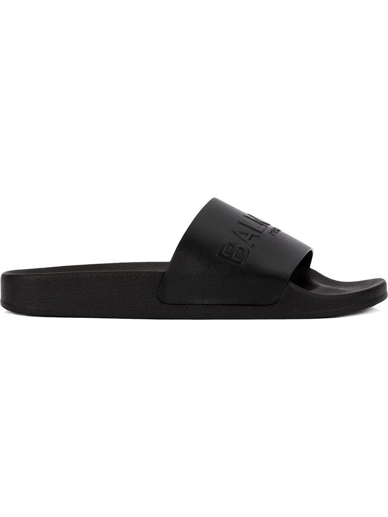 Balmain Embossed Logo Slide Sandals in Black for Men - Save 7% - Lyst