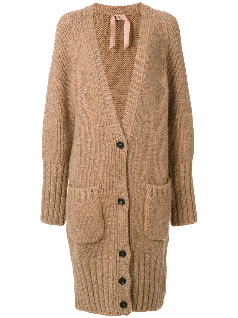 N°21 Chunky Knit Button-up Cardigan in Brown | Lyst