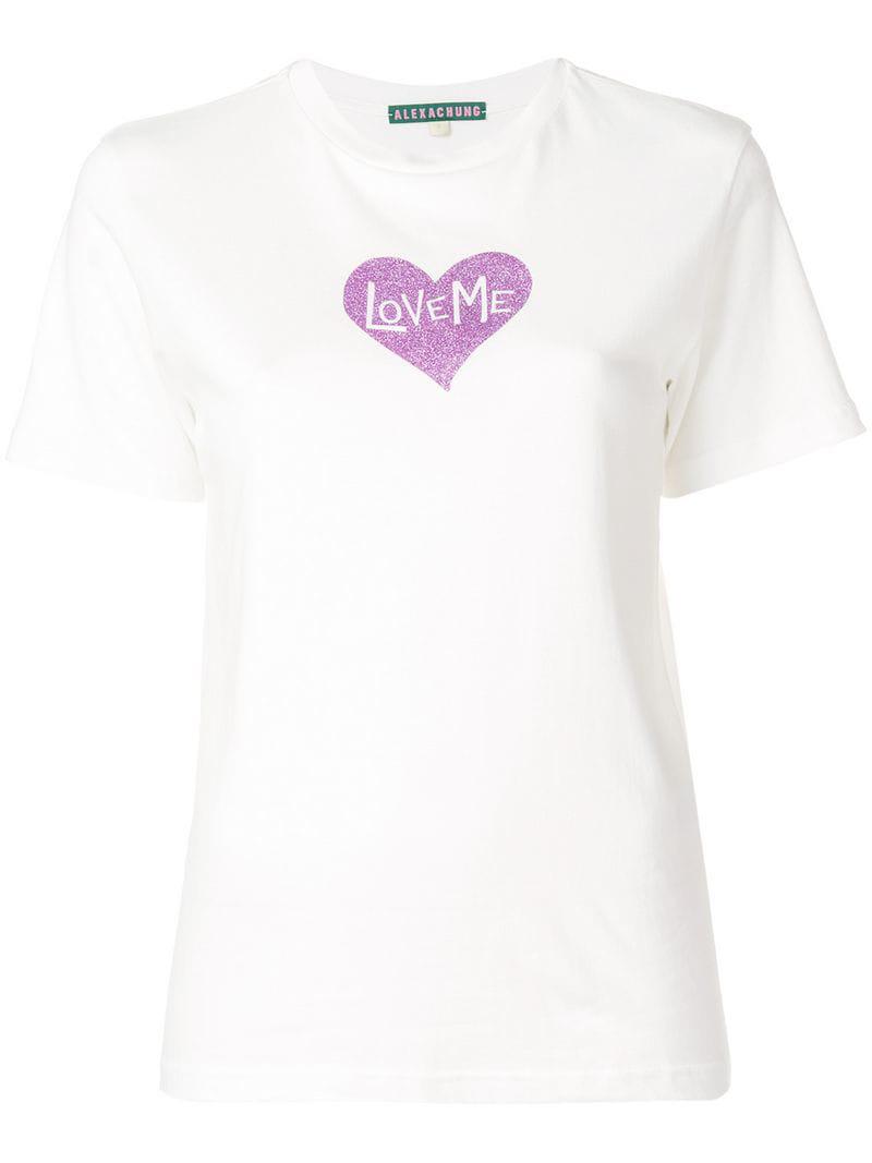 ALEXACHUNG Love Me Glitter T-shirt in White - Lyst