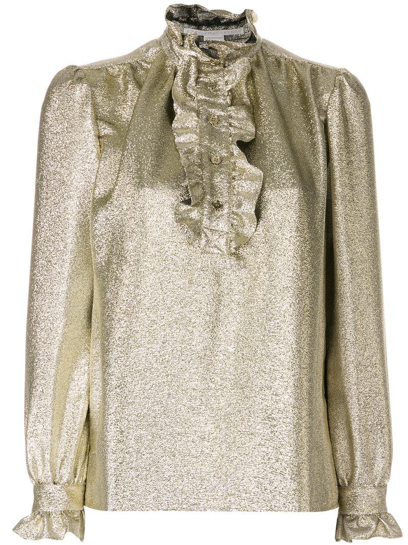 Stella mccartney Ruffle Trim Metallic Blouse in Metallic | Lyst