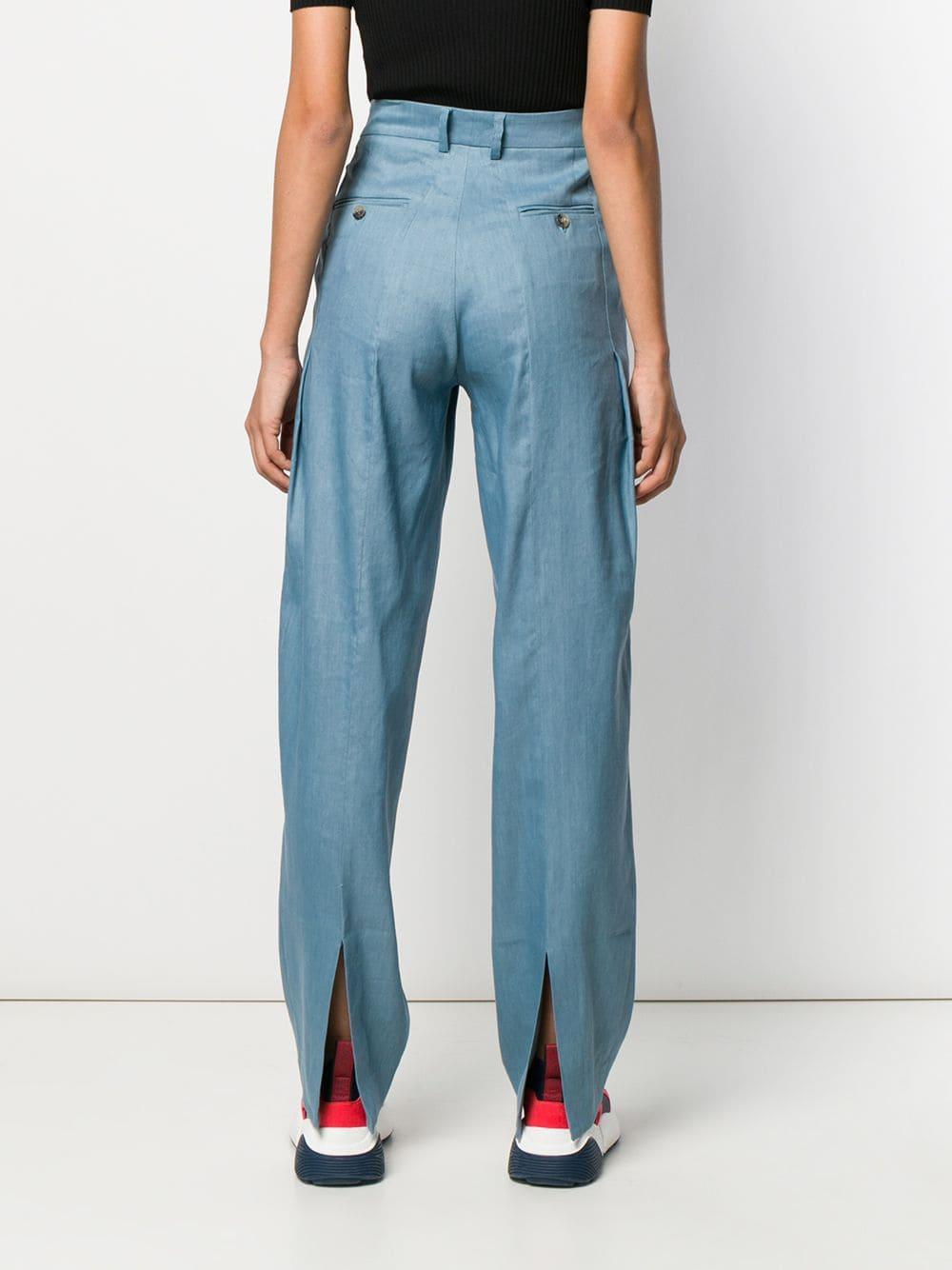 blue straight leg trousers