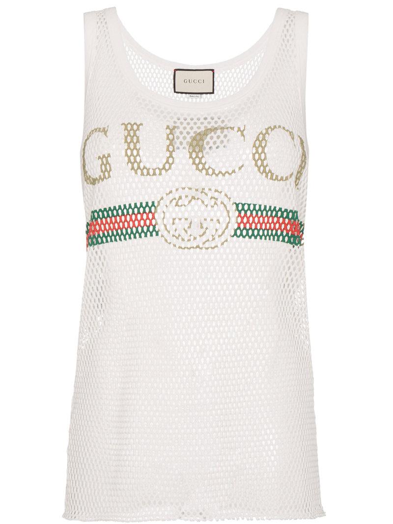 Gucci Cotton Fake Logo Vest Top in White - Lyst
