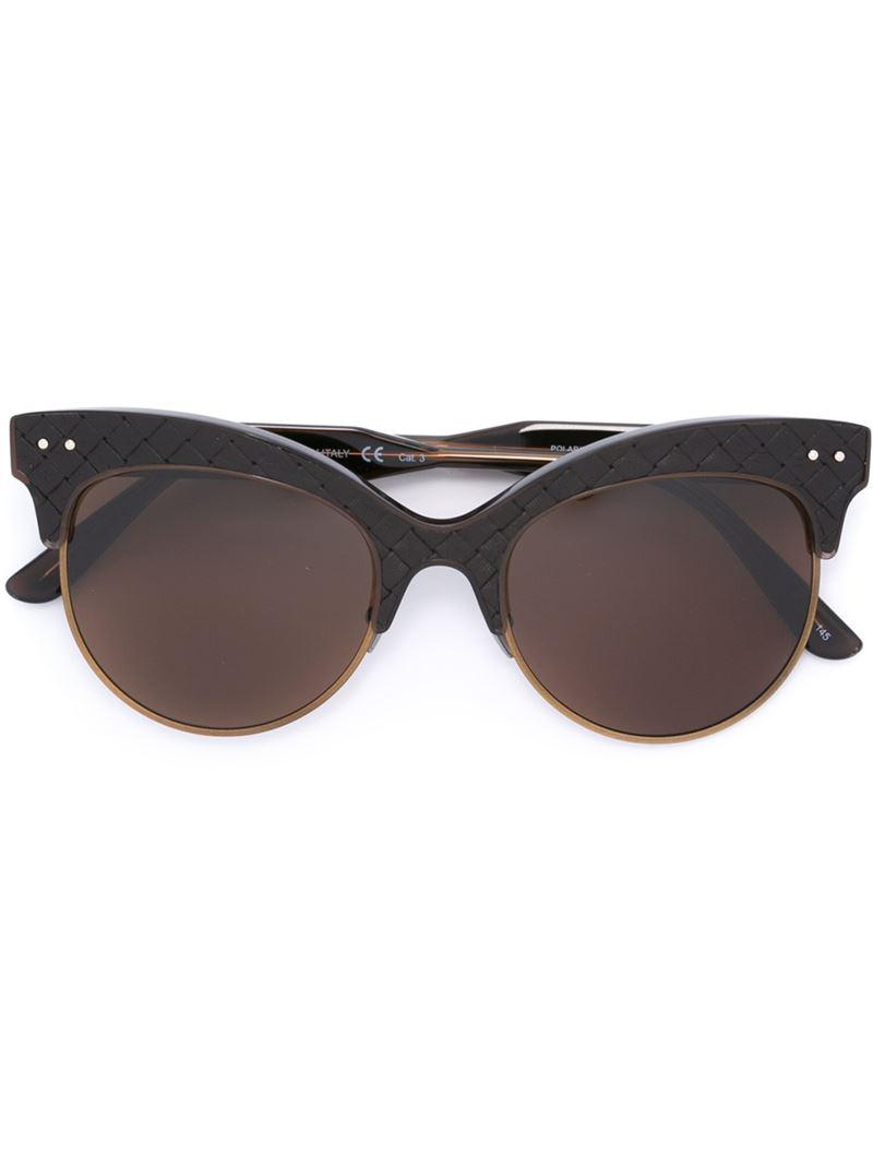 Bottega veneta Woven Panel Round Frame Sunglasses in Brown | Lyst