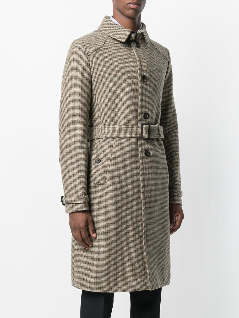 Lyst - Prada Belted Check Tweed Coat in Natural for Men