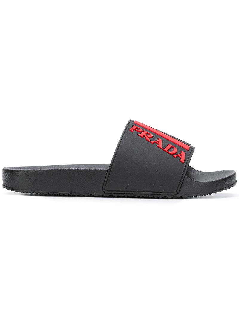 Lyst - Prada Logo Sliders in Black for Men - Save 54.4%