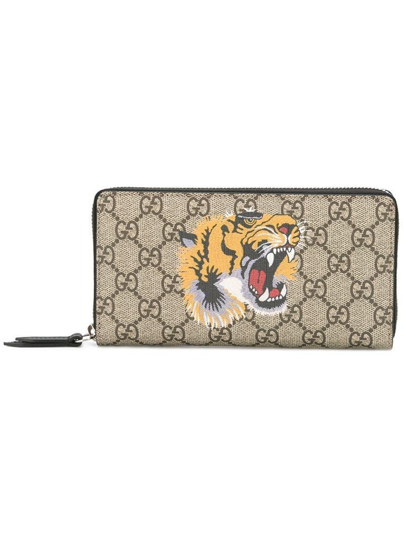 Lyst - Gucci GG Supreme Tiger Print Wallet in Brown for Men