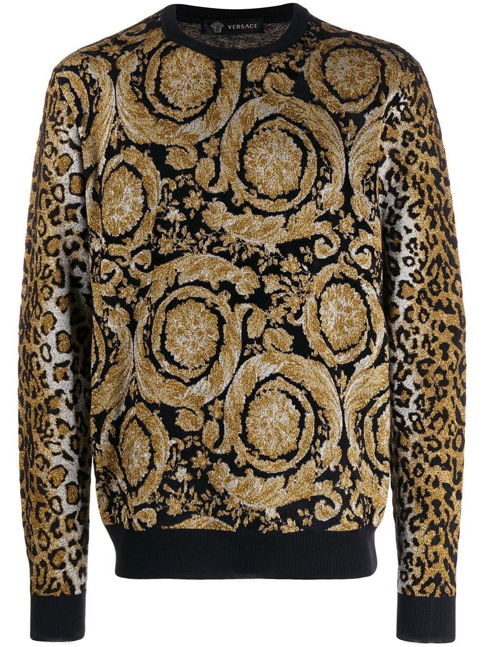 Versace Wool Dual-pattern Knit Jumper in Black for Men - Lyst