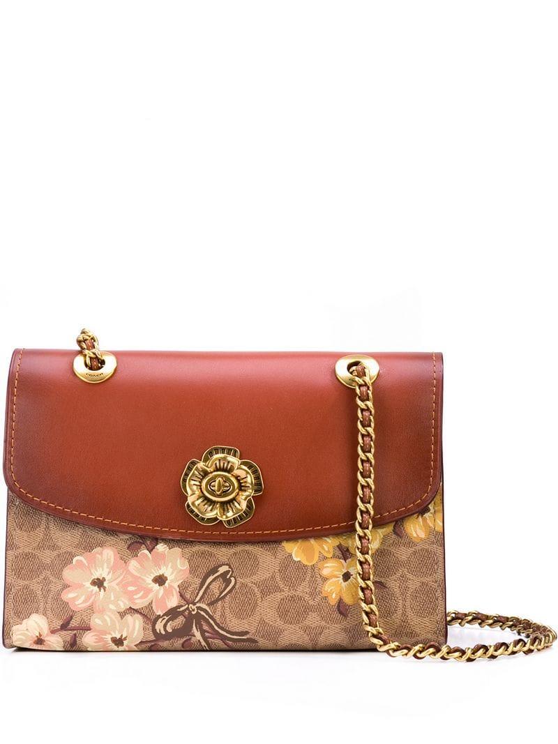 COACH Floral Print Shoulder Bag in Brown Lyst
